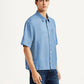Men's Solid Light Blue Boxy Shirt - Side View