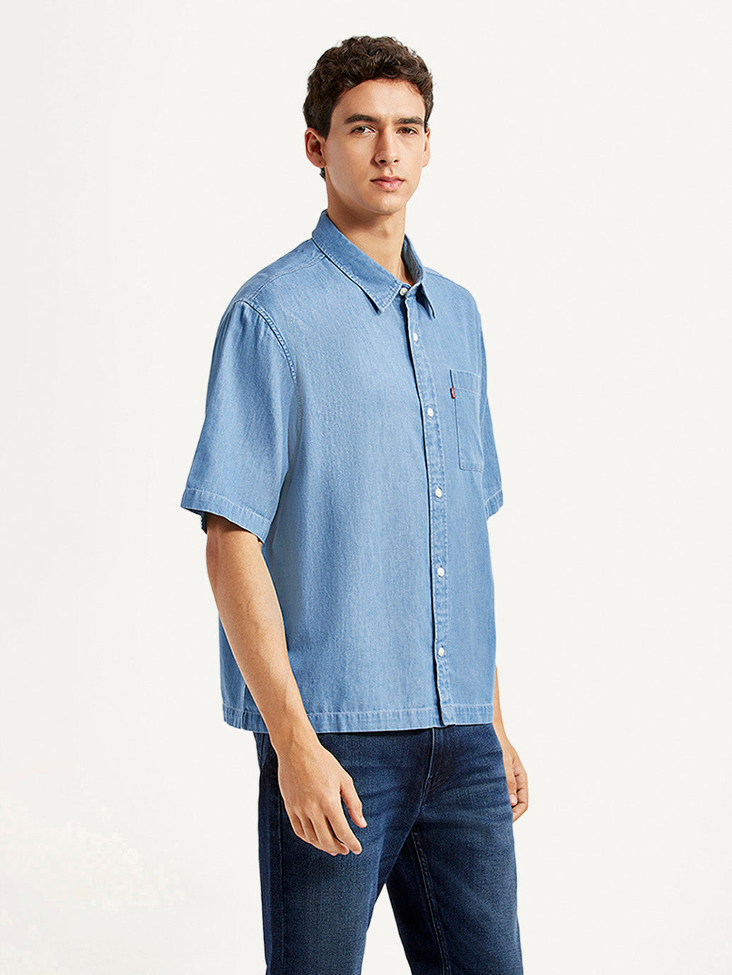 Men's Solid Light Blue Boxy Shirt - Side View