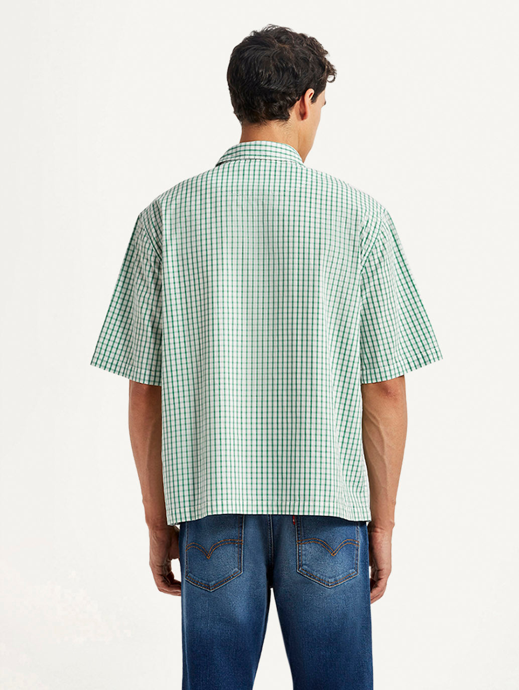 Men's Checkered Green Boxy Shirt - Back View