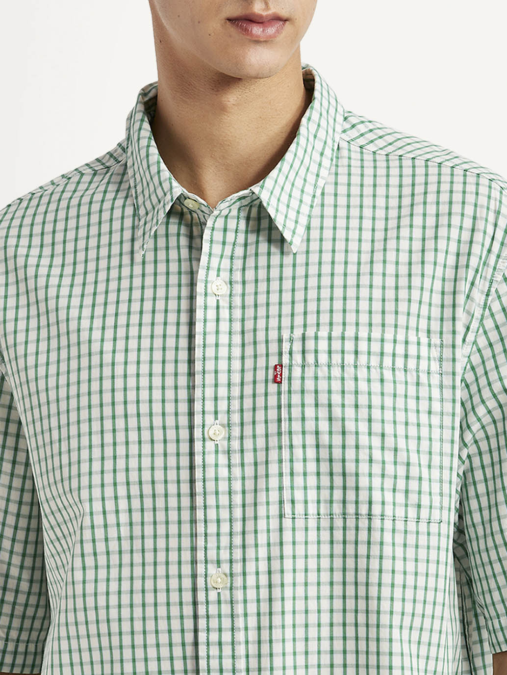 Men's Checkered Green Boxy Shirt - Detail View