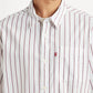 Men's Striped White Boxy Fit Poplin Shirt - Detail View