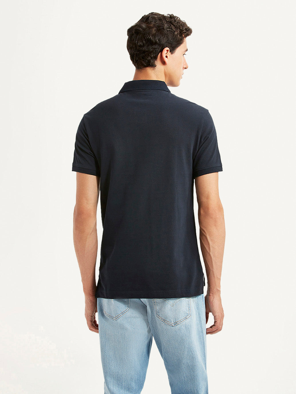 Men's Brand Logo Navy Slim Fit Polo T-shirt - Back View