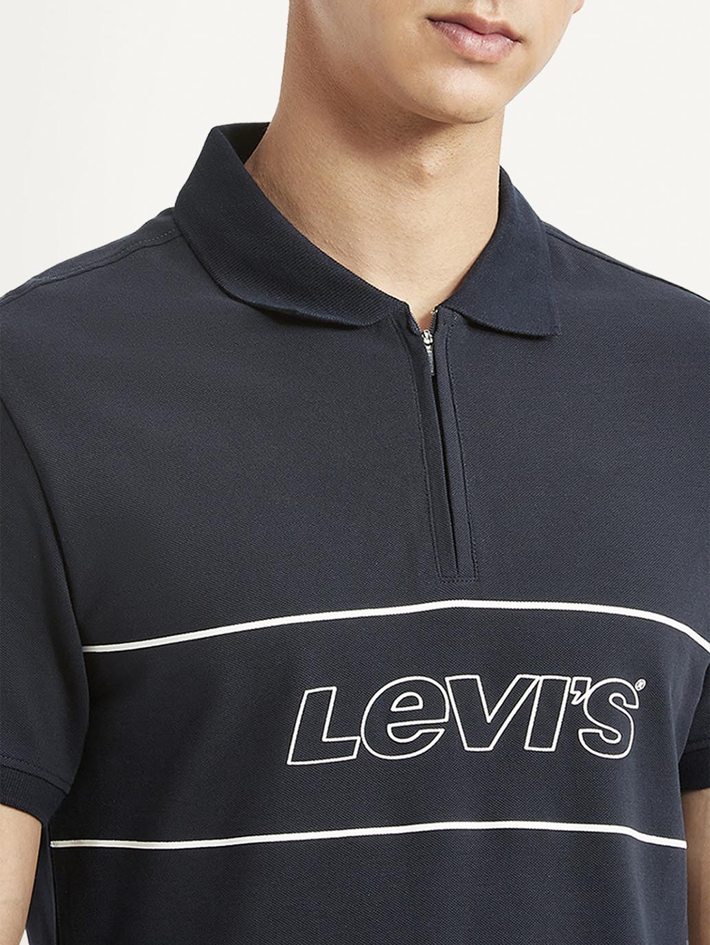 Men's Brand Logo Navy Slim Fit Polo T-shirt - Detail View