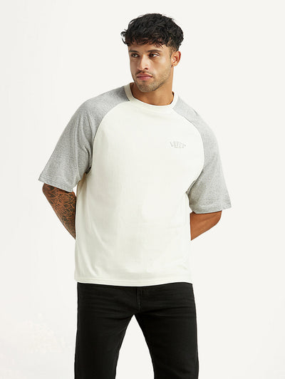 Men's Colorblock Off White Loose Fit T-shirt-image-13