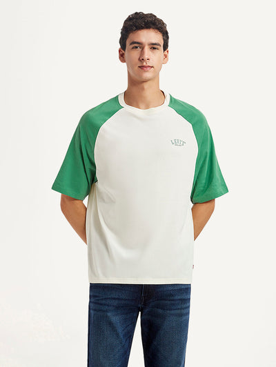 Men's Colorblock White Loose Fit T-shirt-image-36