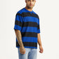 Men's Striped Blue Loose Fit T-shirt - Side View