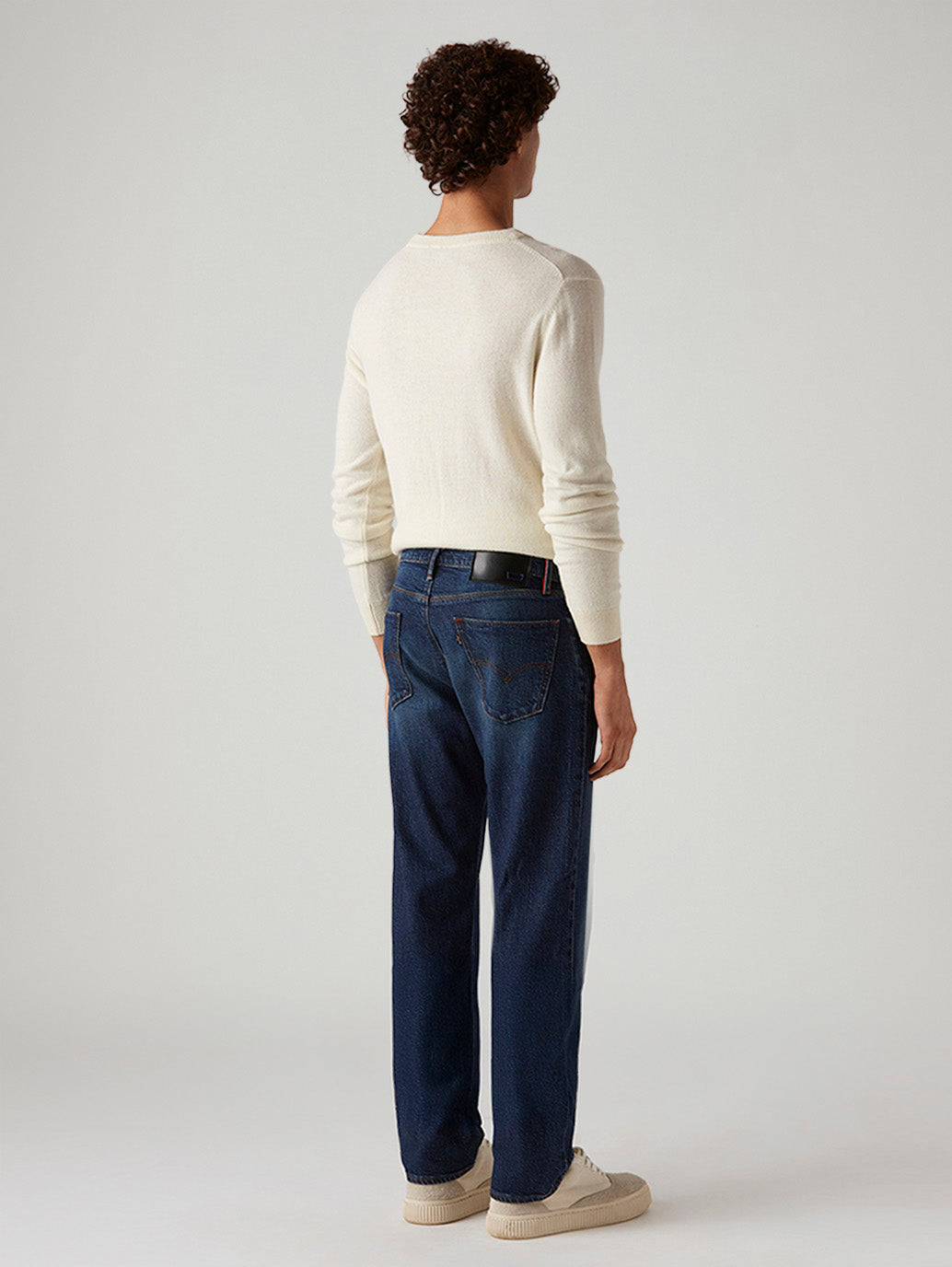Men's 555 Dark Blue Relaxed Straight Fit Mid Rise Redloop Jeans - Back View