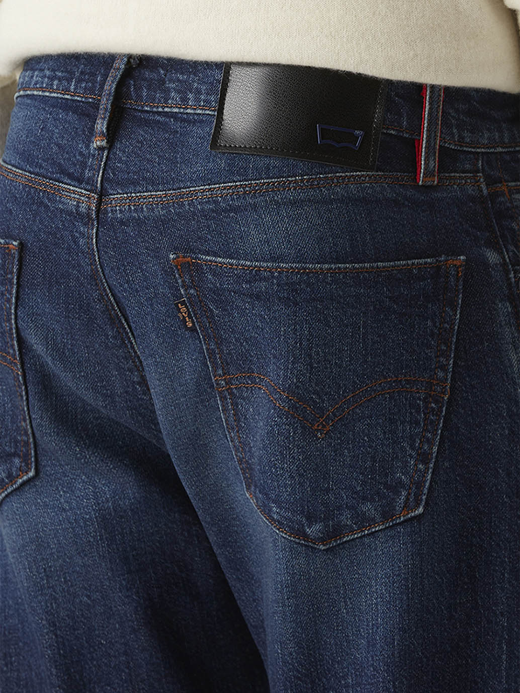 Men's 555 Dark Blue Relaxed Straight Fit Mid Rise Redloop Jeans - Detail View