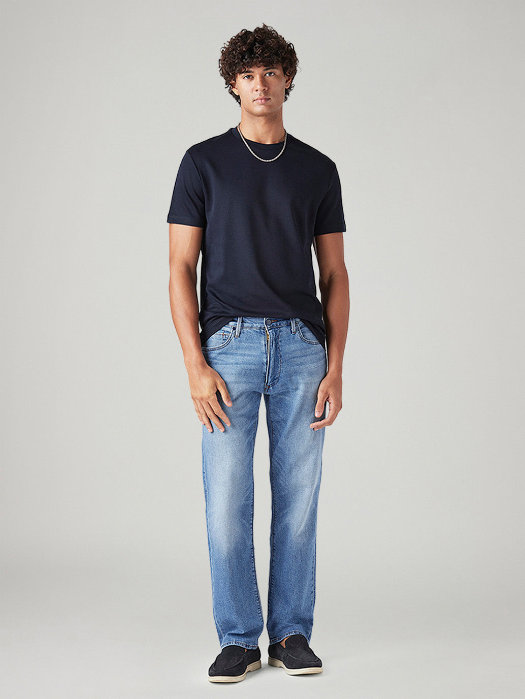 Men's 555 Light Blue Relaxed Straight Fit Mid Rise Redloop Jeans