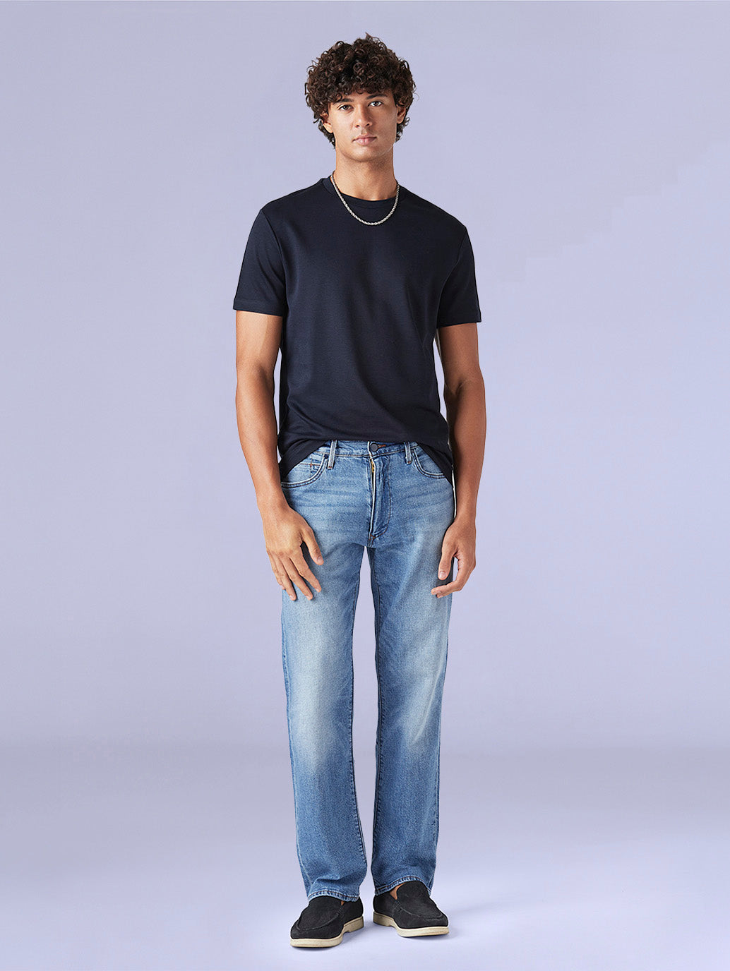 Men's 555 Light Blue Relaxed Straight Fit Mid Rise Redloop Jeans