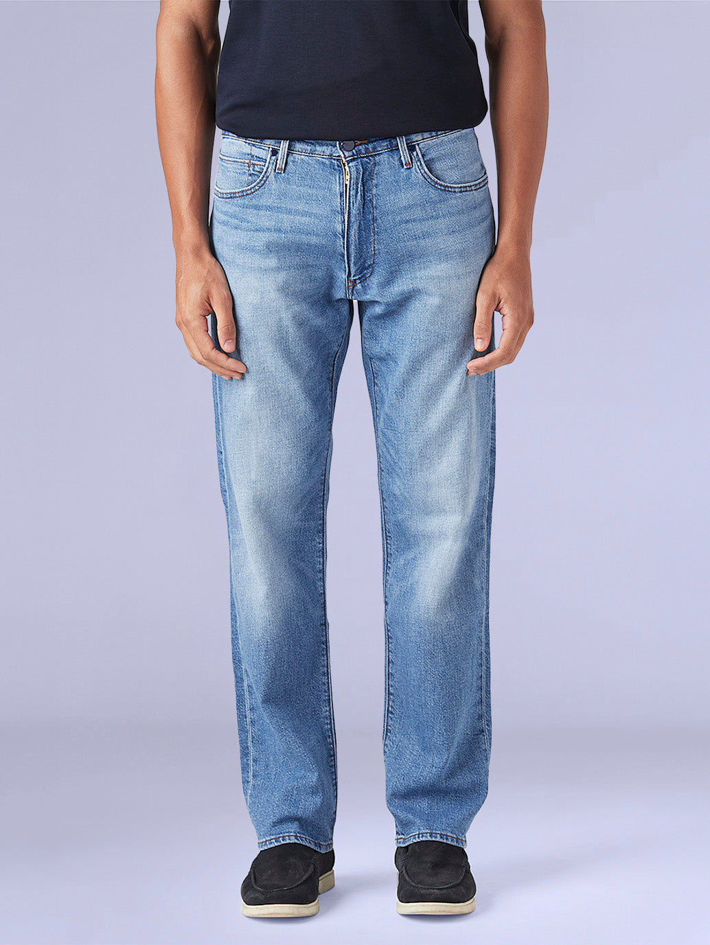 Men's 555 Light Blue Relaxed Straight Fit Mid Rise Redloop Jeans - 59f0bfd3-9751-493d-9b79-183917a2bf46 View