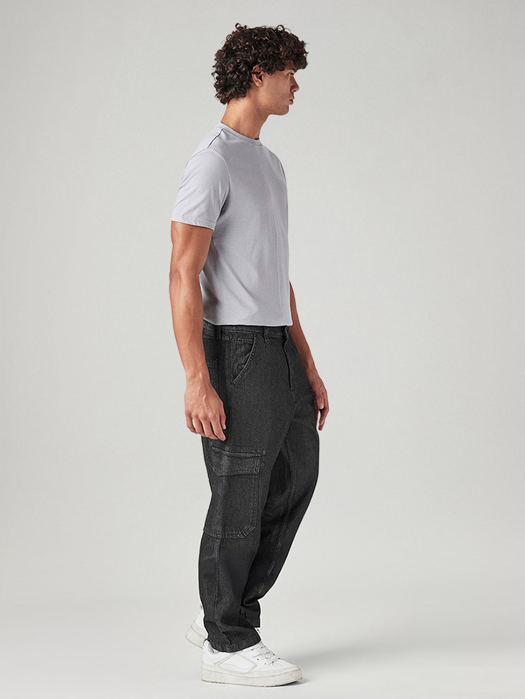 Men's 568 Charcoal Grey Loose Fit Mid Rise Cargos - Side View