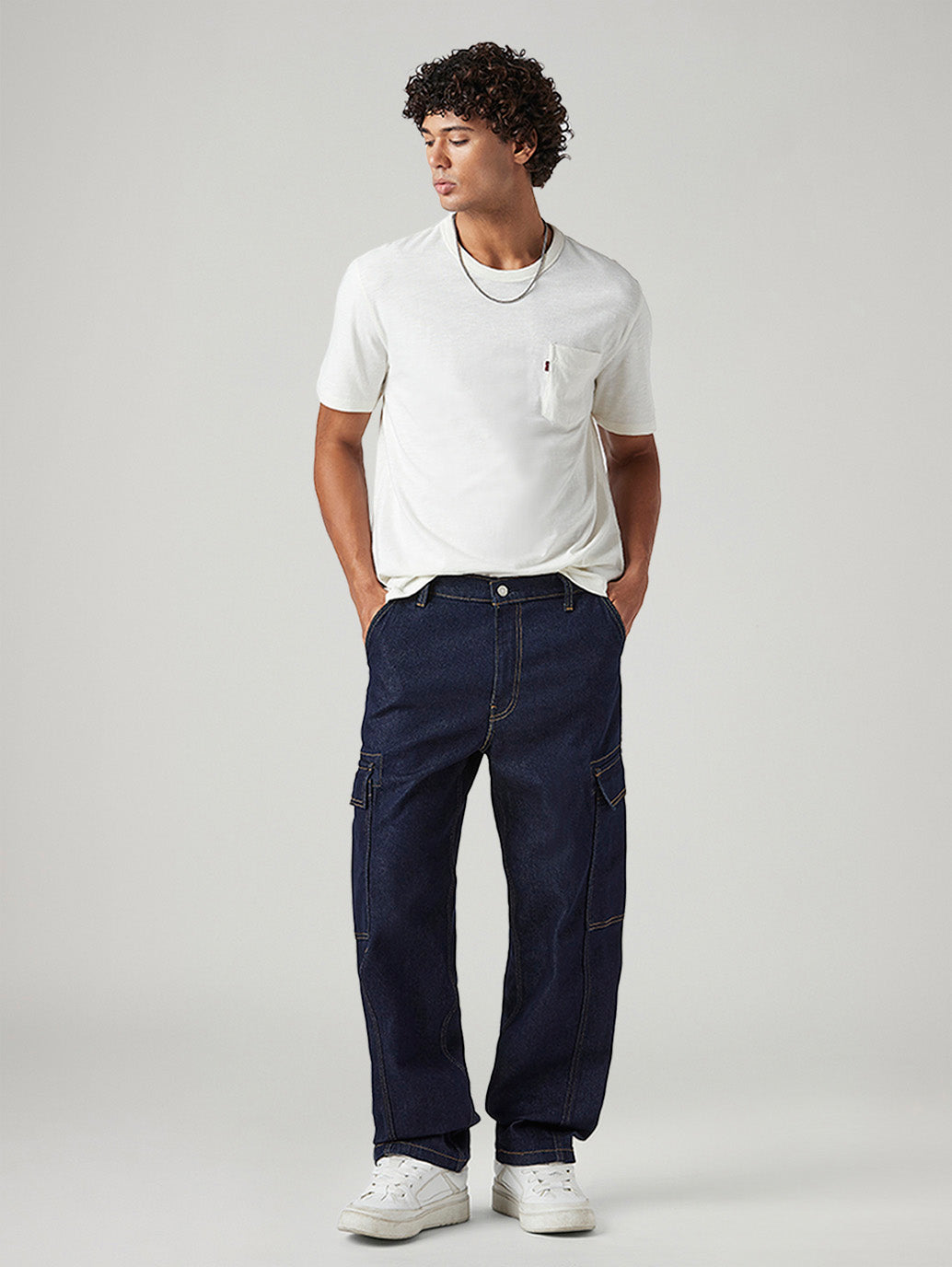 Men's 578 Dark Blue Baggy Fit Mid Rise Cargos - Styleshot View