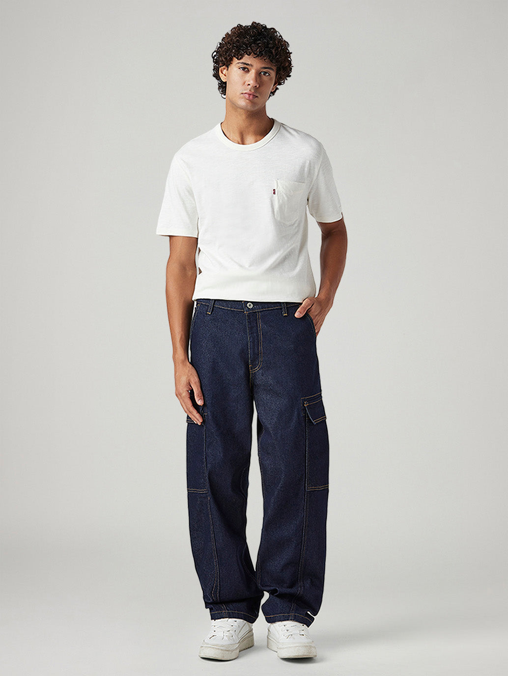 Men's 578 Dark Blue Baggy Fit Mid Rise Cargos - Front View