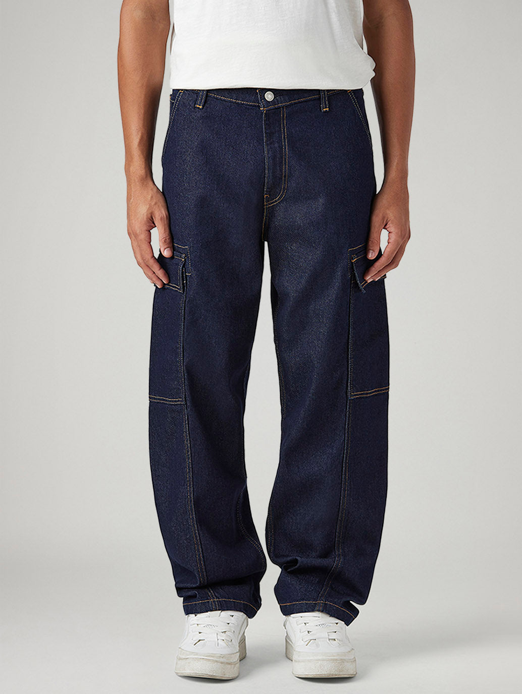 Men's 578 Dark Blue Baggy Fit Mid Rise Cargos - Front View