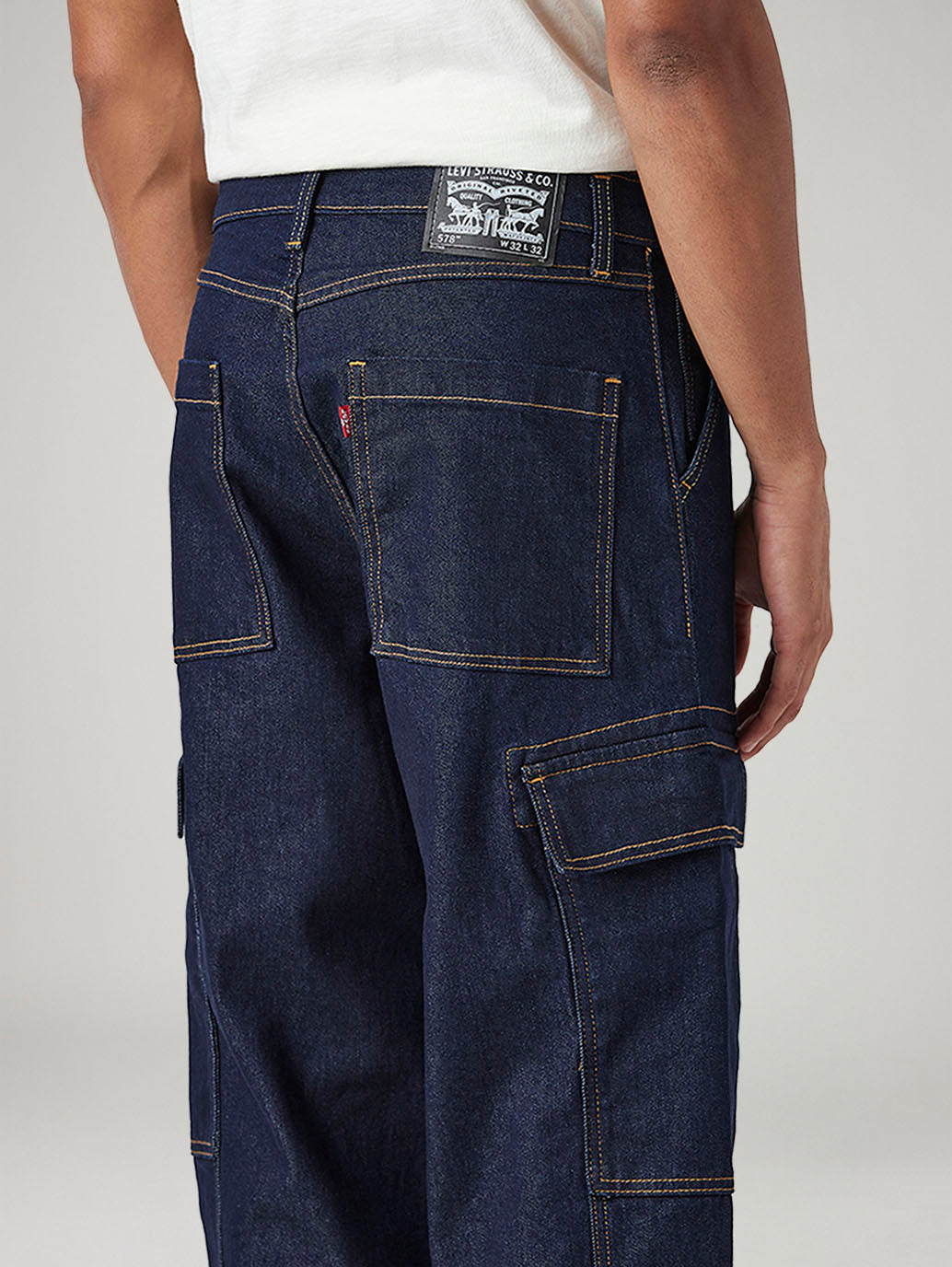 Men's 578 Dark Blue Baggy Fit Mid Rise Cargos - Detail View
