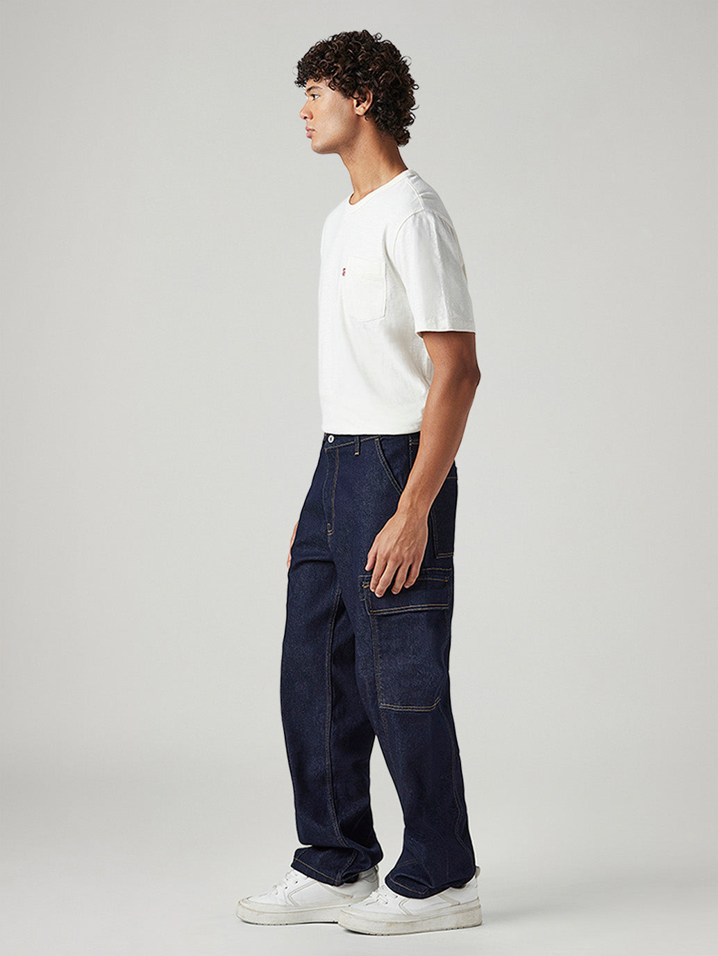 Men's 578 Dark Blue Baggy Fit Mid Rise Cargos - Side View