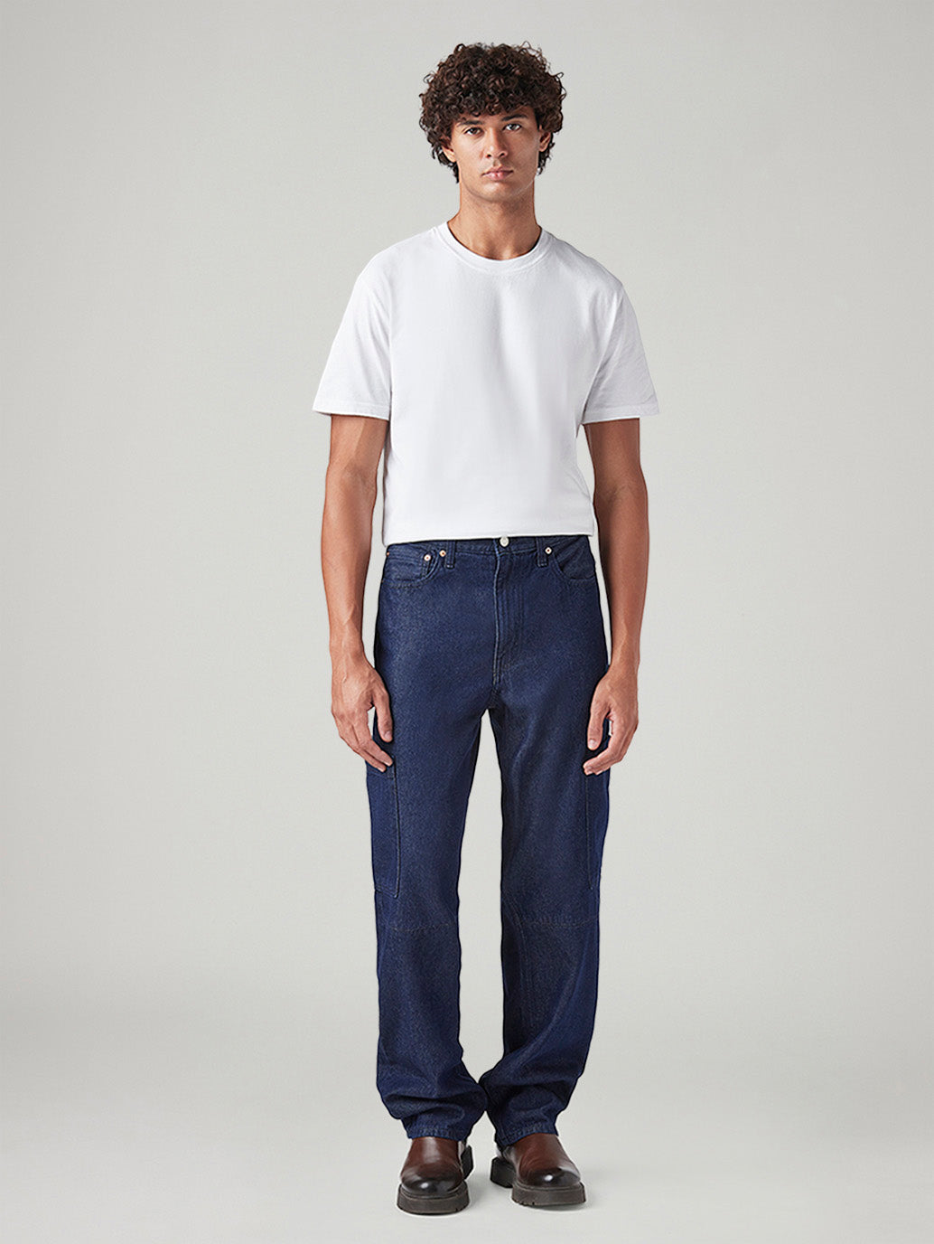 Men's 568 Dark Blue Loose Fit Mid Rise Cargos - Front View