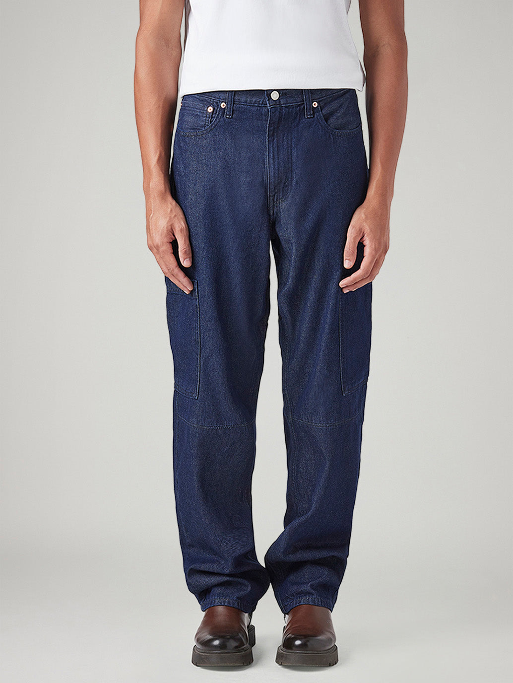 Men's 568 Dark Blue Loose Fit Mid Rise Cargos - Front View