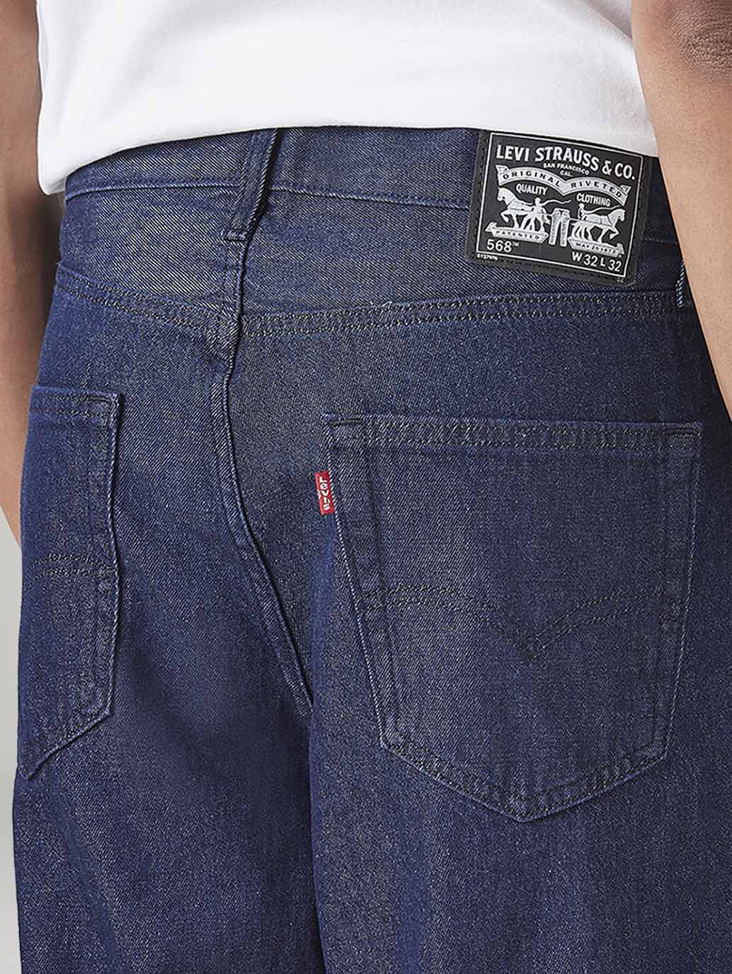 Men's 568 Dark Blue Loose Fit Mid Rise Cargos - Detail View