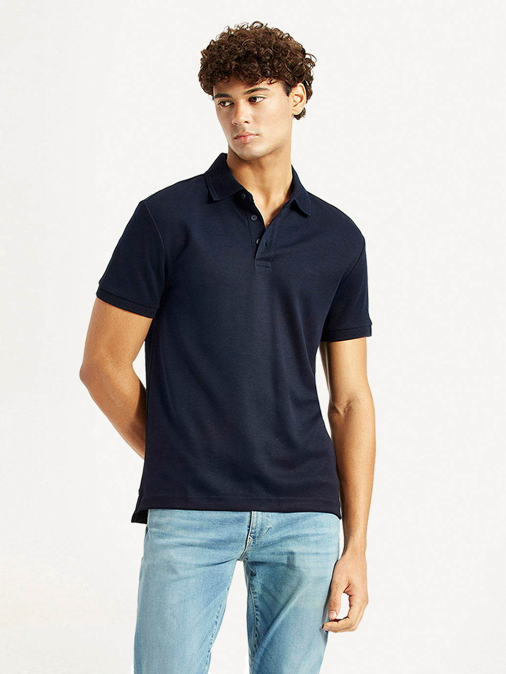 Men's Redloop Solid Navy Slim Fit Polo T-shirt - Styleshot View
