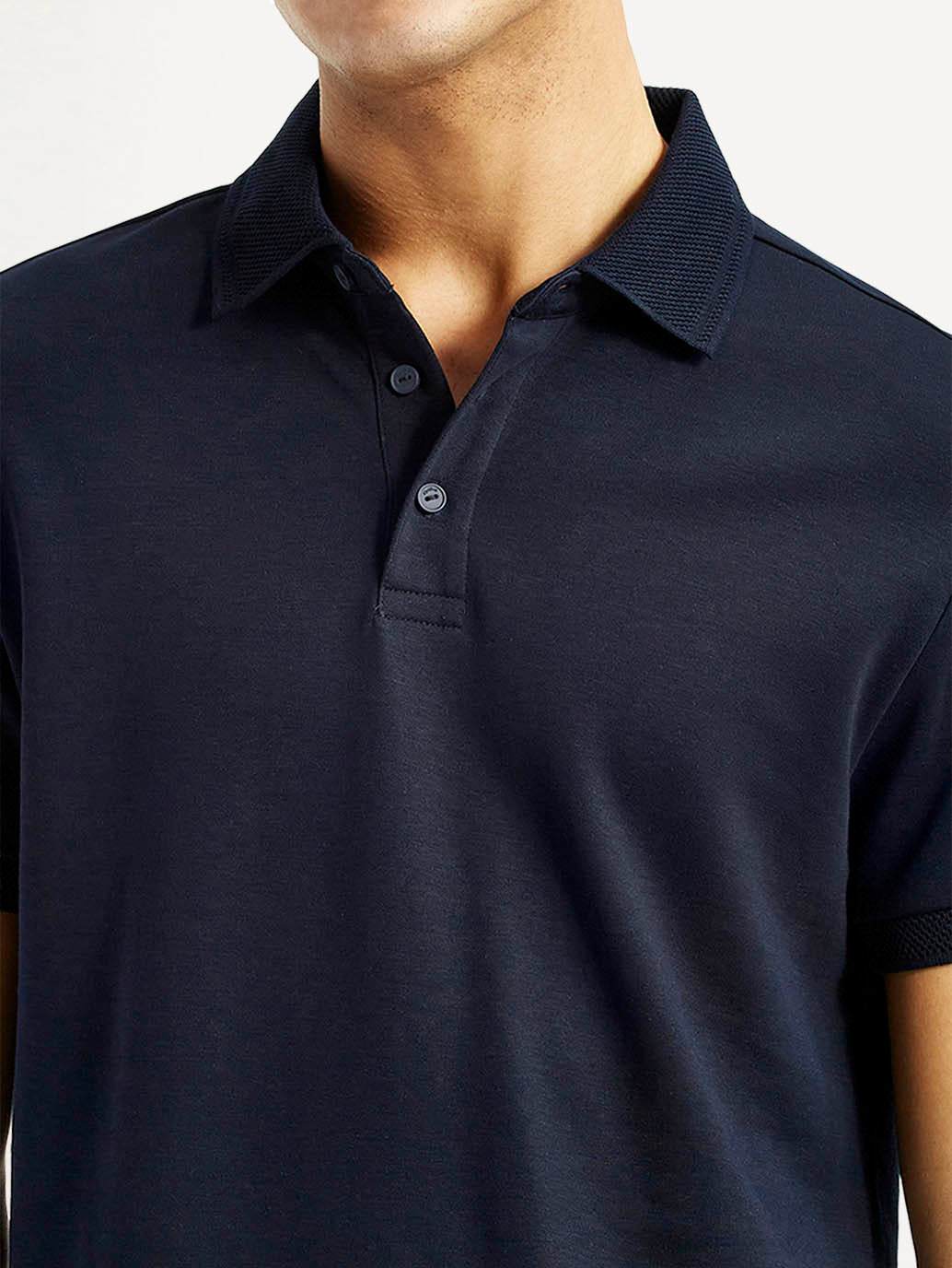 Men's Redloop Solid Navy Slim Fit Polo T-shirt - Detail View