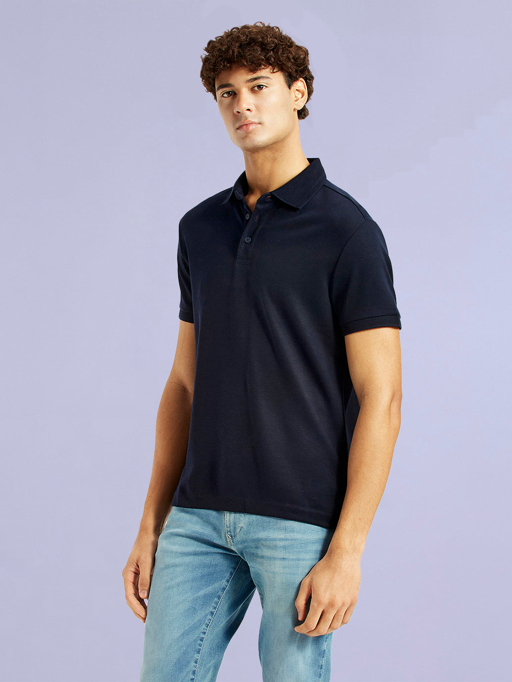 Men's Redloop Solid Navy Slim Fit Polo T-shirt - 59ea0beb-52a5-46d5-a585-37b41e5d6d58 View