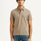 Men's Solid Beige Slim Fit Polo T-shirt - Front View