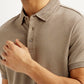 Men's Solid Beige Slim Fit Polo T-shirt - Detail View