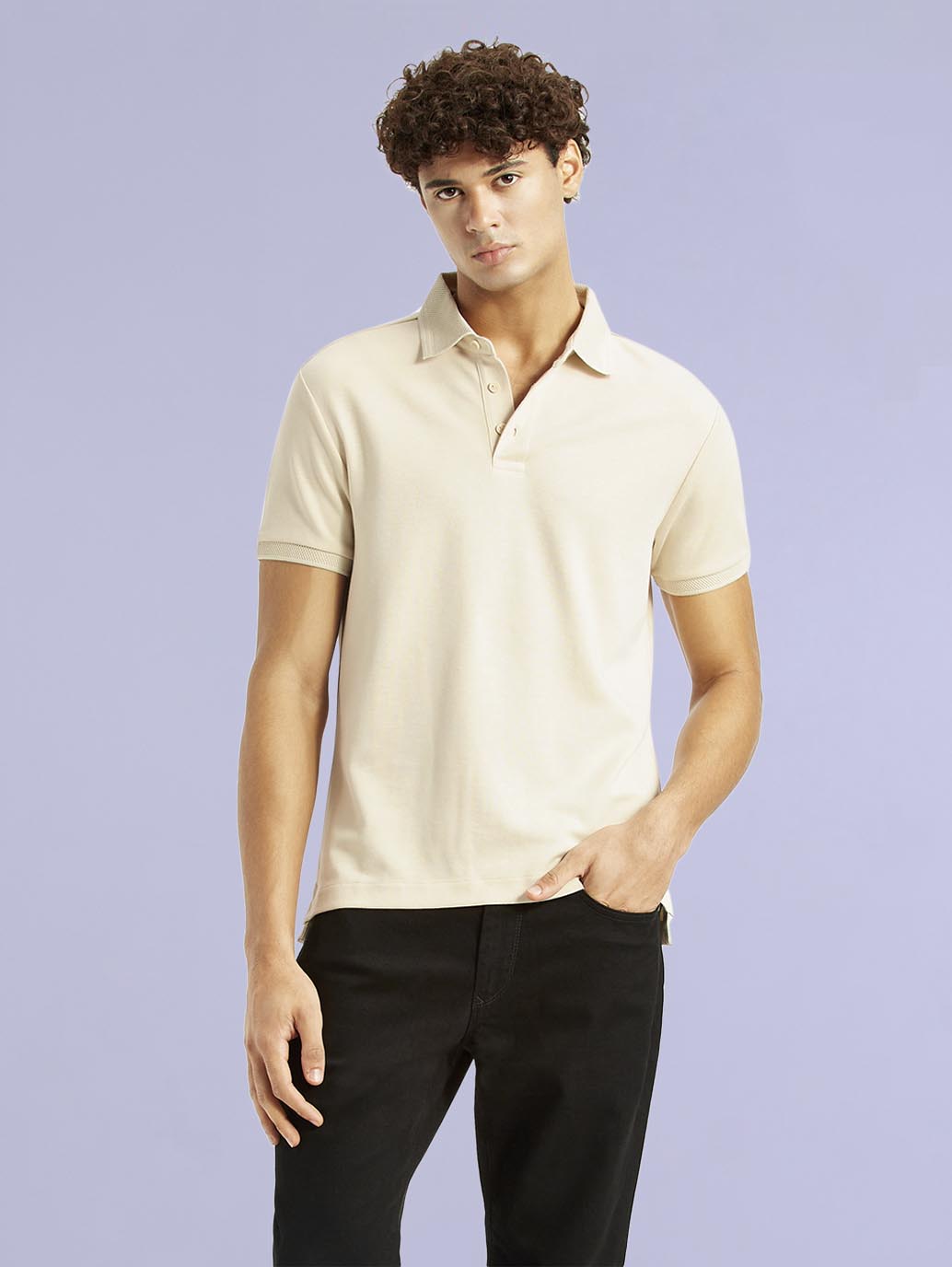 Men's Redloop Solid Cream Slim Fit Polo T-shirt