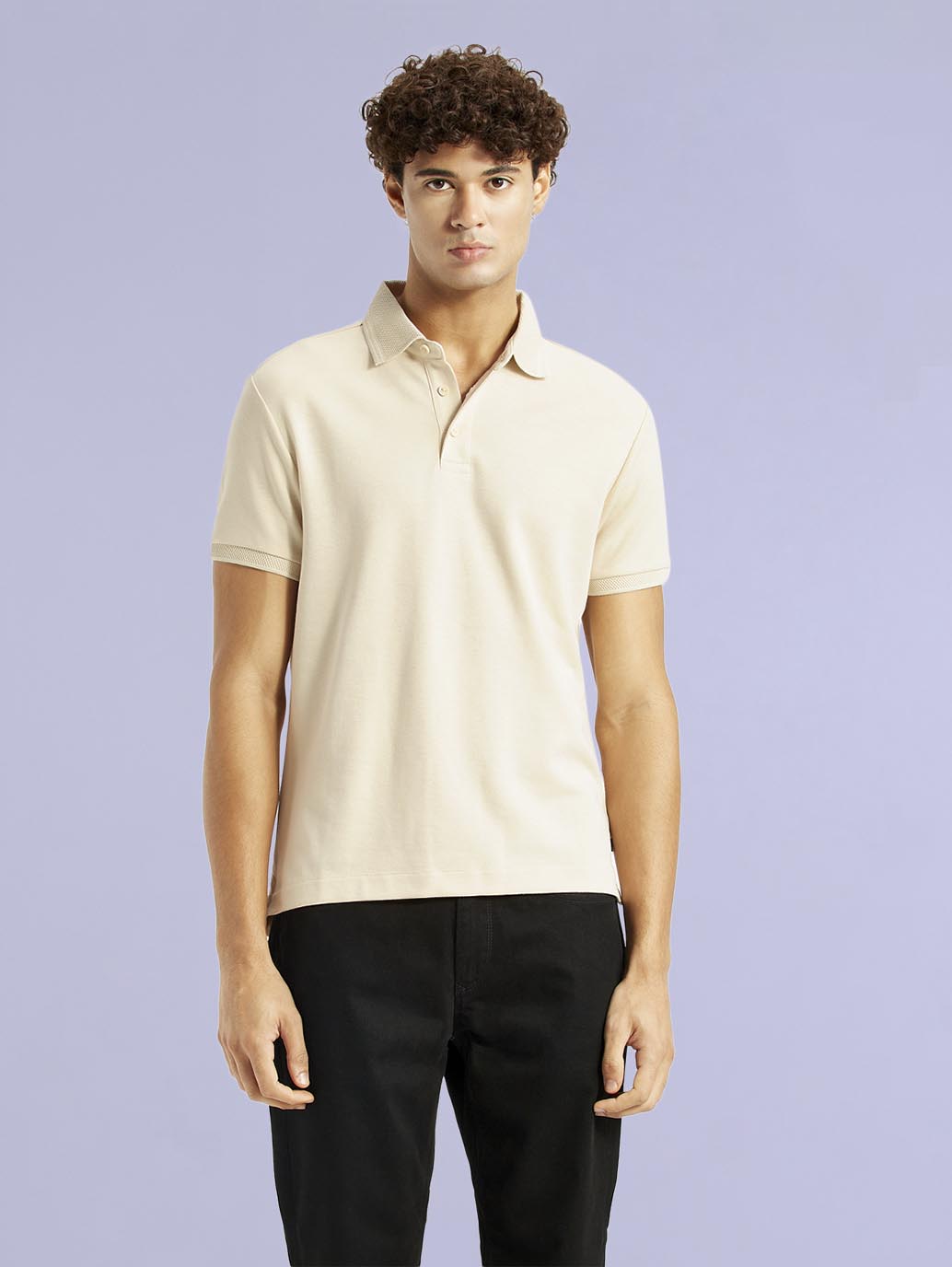 Men's Redloop Solid Cream Slim Fit Polo T-shirt - 5b78c31a-0666-44d1-8cad-1ffae597ca47 View