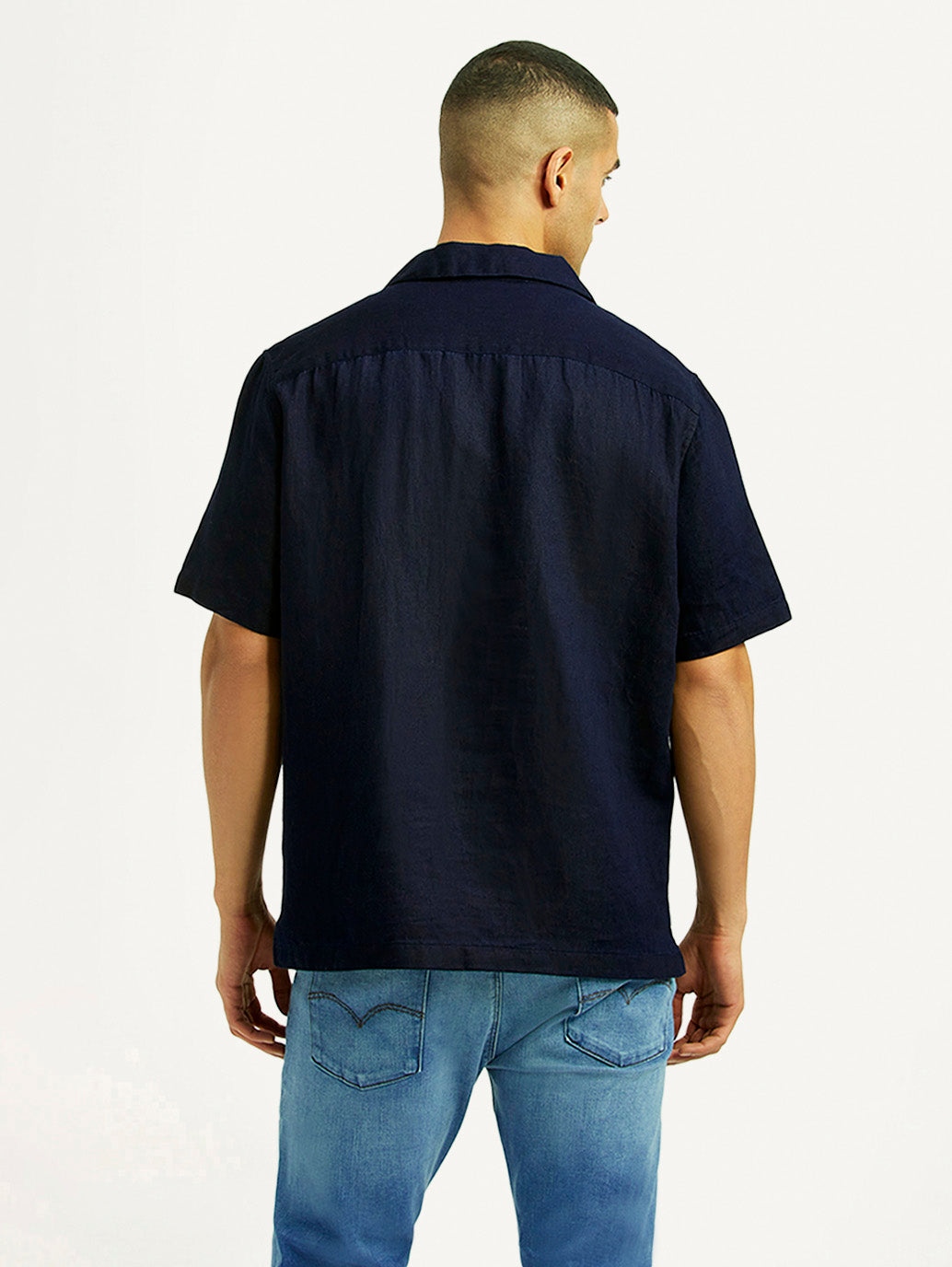 Men's Solid Navy Relaxed Fit Camp T-shirt - Back View