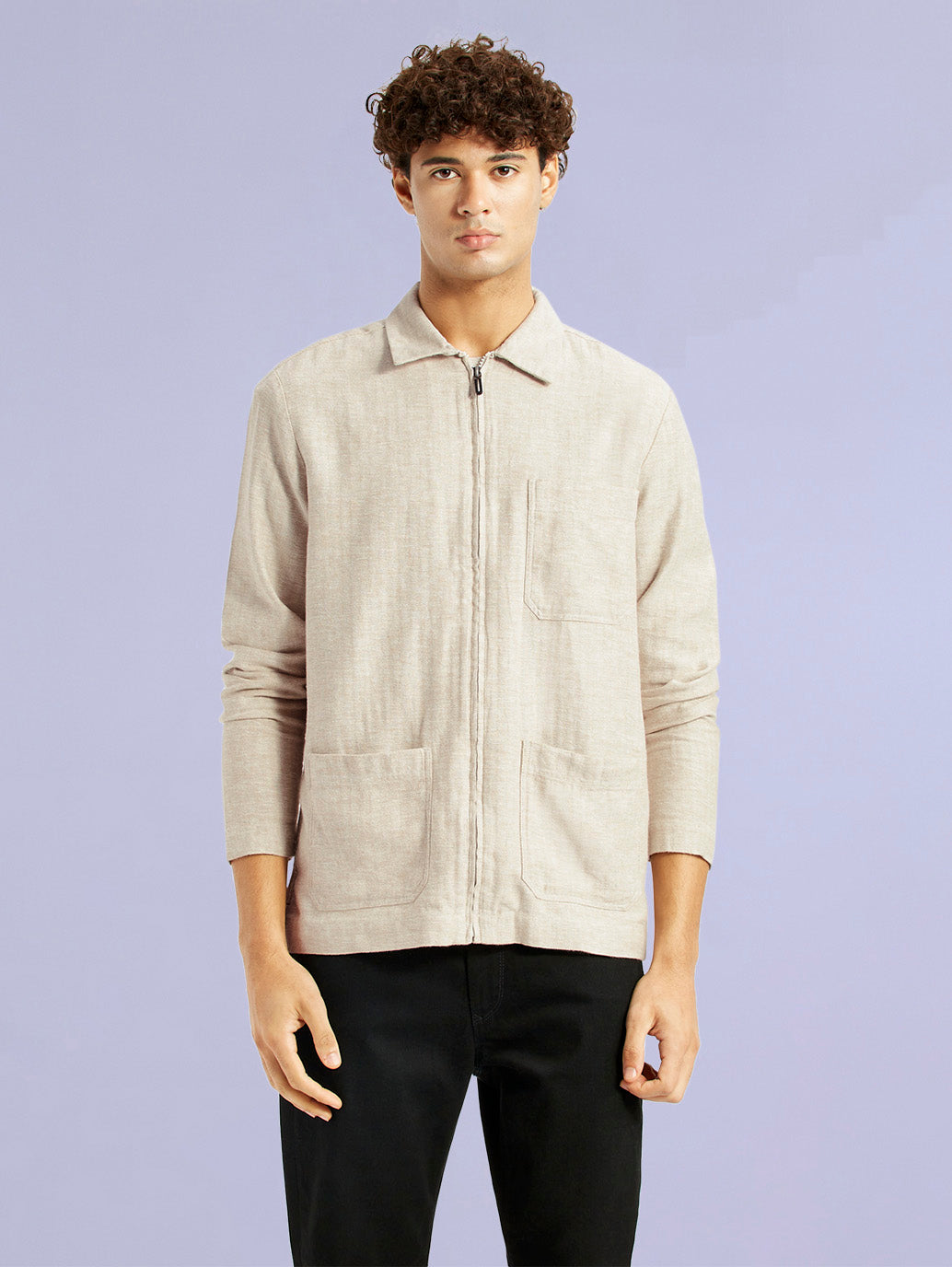 Men's Redloop Self Design Beige Shacket - 6bd4d8f3-910d-4af5-b474-2c2affc8ca41 View
