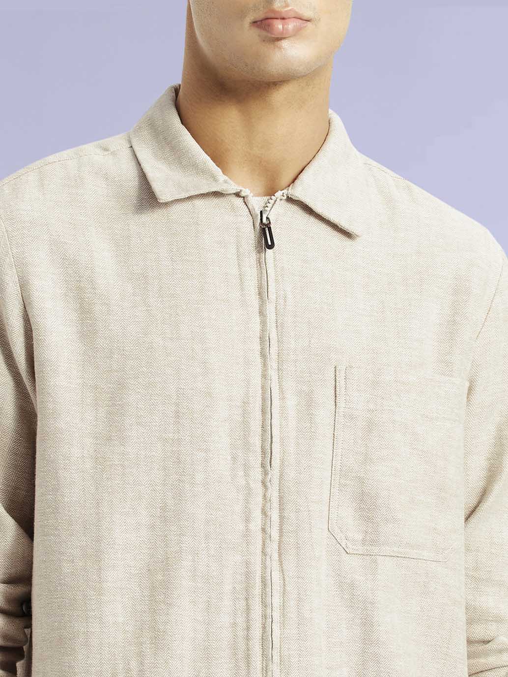 Men's Redloop Self Design Beige Shacket - 71802ee1-3949-444f-8100-d0fcbc195da1 View