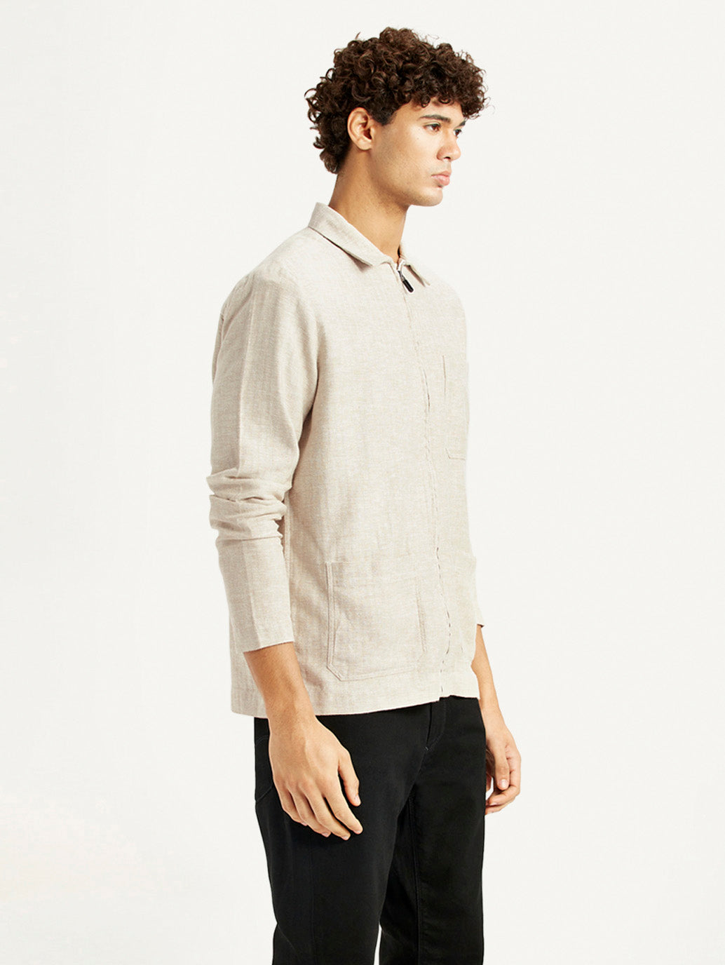 Men's Redloop Self Design Beige Shacket - Side View