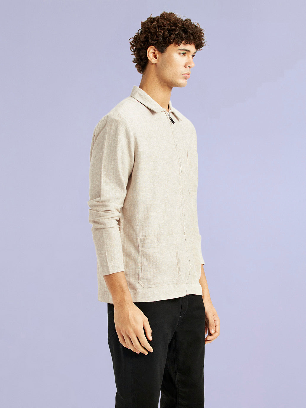 Men's Redloop Self Design Beige Shacket - 0aa0c618-8e2b-4ce0-8184-99c7081a382c View