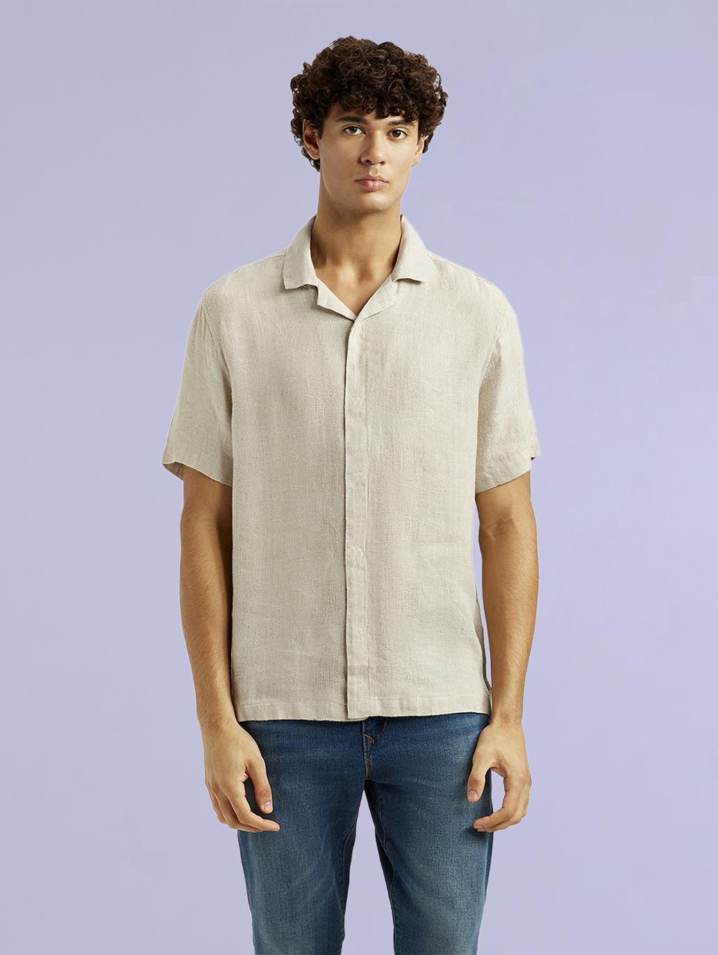 Men's Redloop Solid Beige Relaxed Fit Camp Shirt - c4e7ad70-f83d-4ceb-b535-546c638a307d View