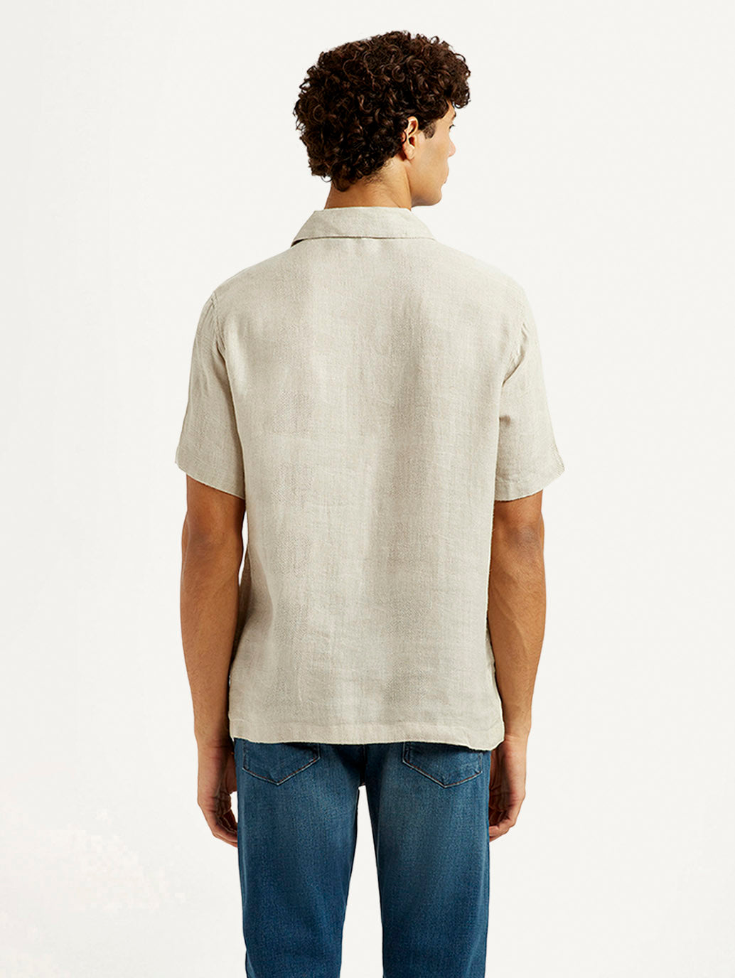 Men's Redloop Solid Beige Relaxed Fit Camp Shirt - Back View