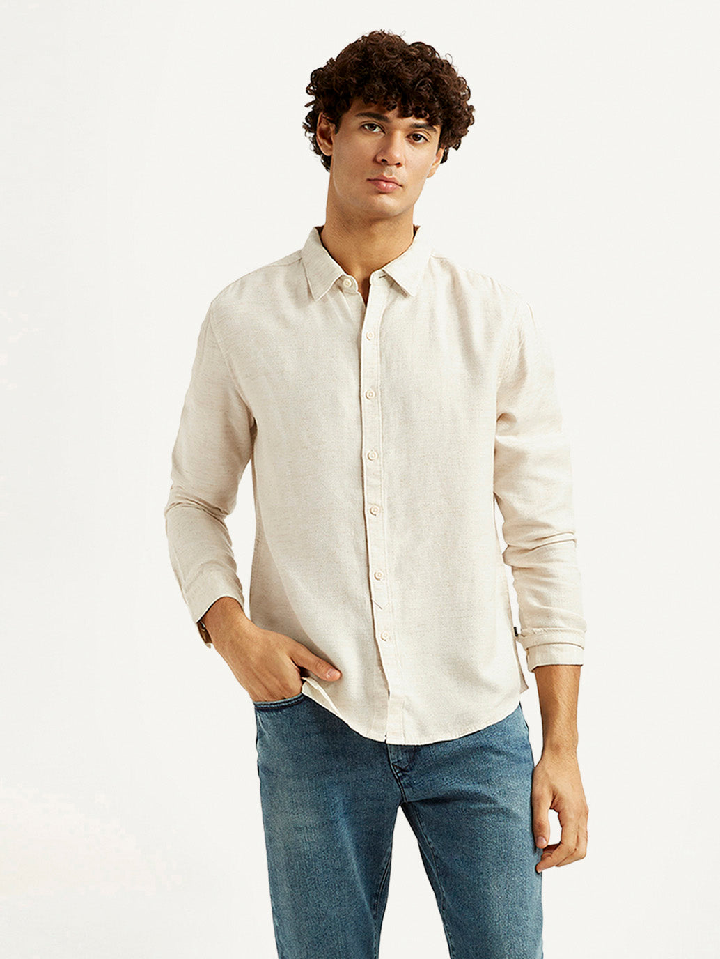 Men's Redloop Solid Beige Slim Fit Shirt