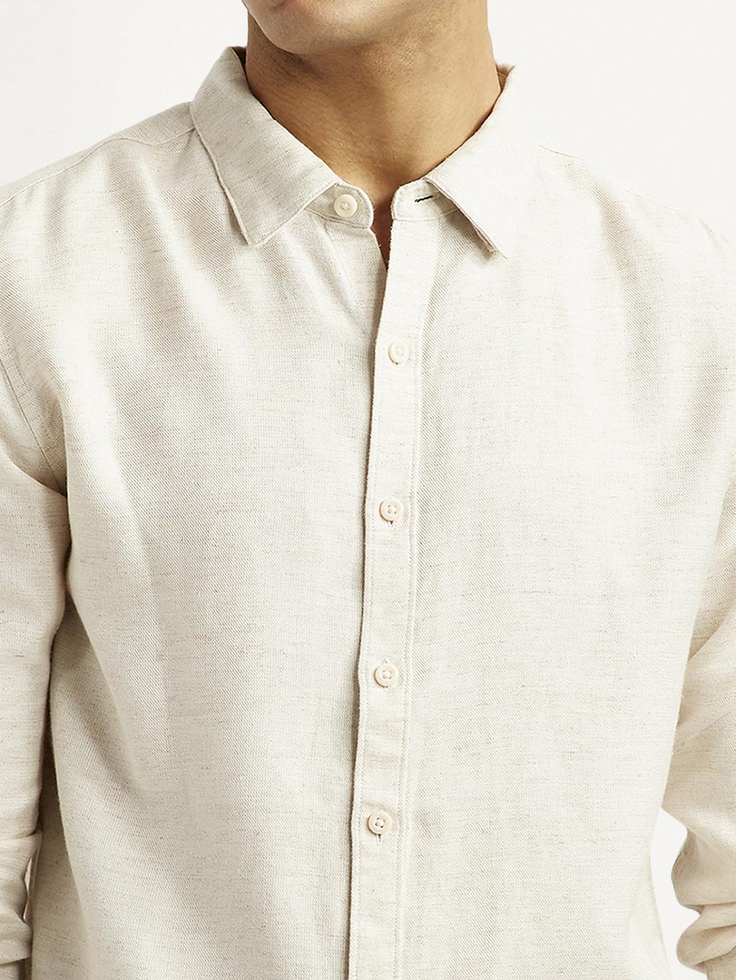 Men's Redloop Solid Beige Slim Fit Shirt - Detail View