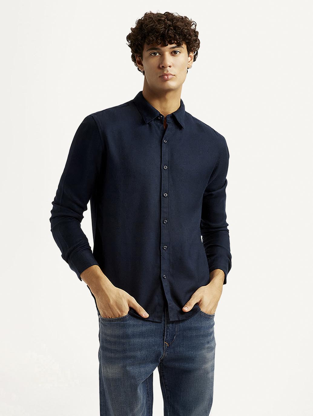 Men's Redloop Solid Navy Slim Fit Shirt - Stylshoot View