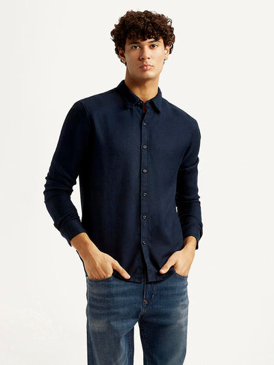 Men's Redloop Solid Navy Slim Fit Shirt-image-45