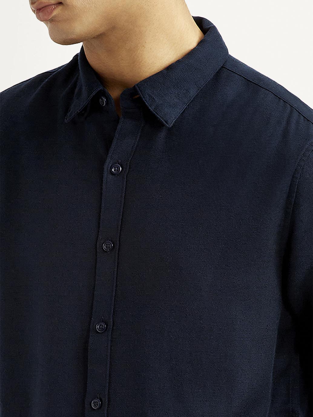 Men's Redloop Solid Navy Slim Fit Shirt - Detail View