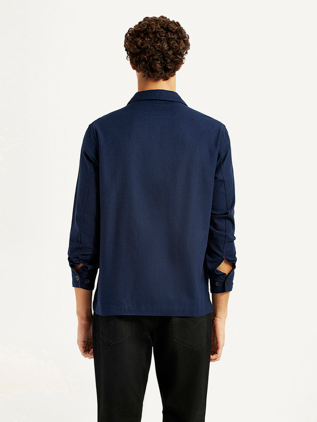 Men's Redloop Solid Navy Relaxed Fit Camp Shirt - Back View
