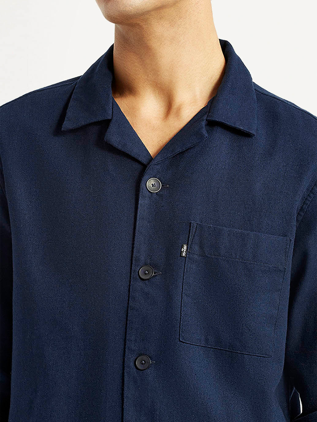 Men's Redloop Solid Navy Relaxed Fit Camp Shirt - Detail View
