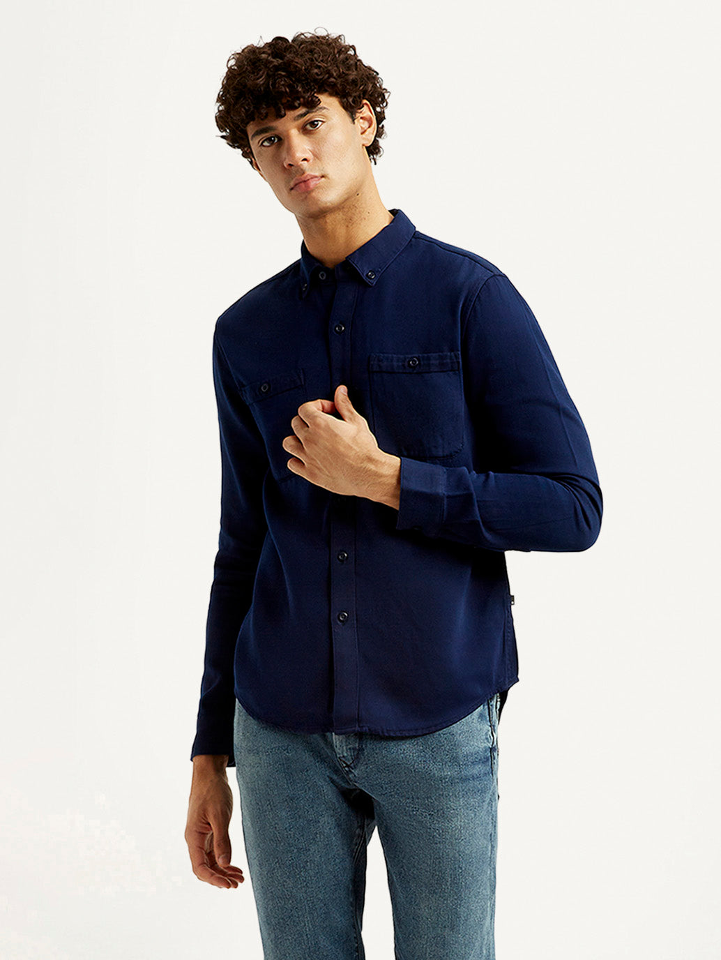 Men's Redloop Solid Navy Slim Fit Shirt - Styleshot View