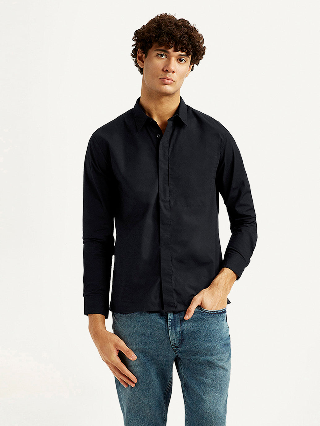 Men's Redloop Solid Black Slim Fit Shirt