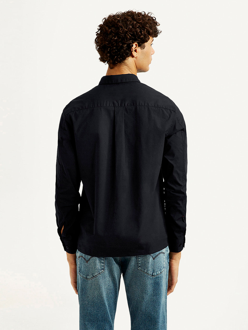 Men's Redloop Solid Black Slim Fit Shirt - Back View