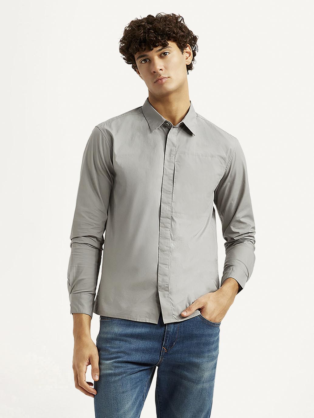 Men's Redloop Solid Grey Slim Fit Shirt