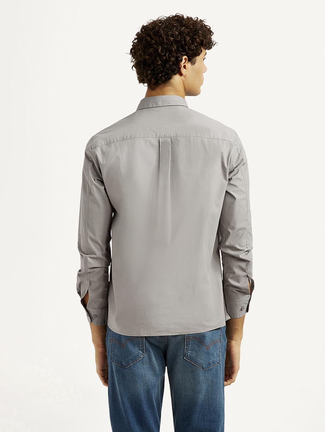 Men's Redloop Solid Grey Slim Fit Shirt - Back View